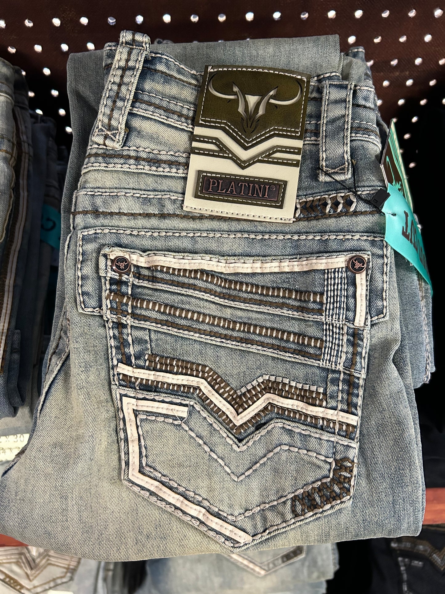 Platini Light Wash Brown Embroidered Bootcut Jeans
