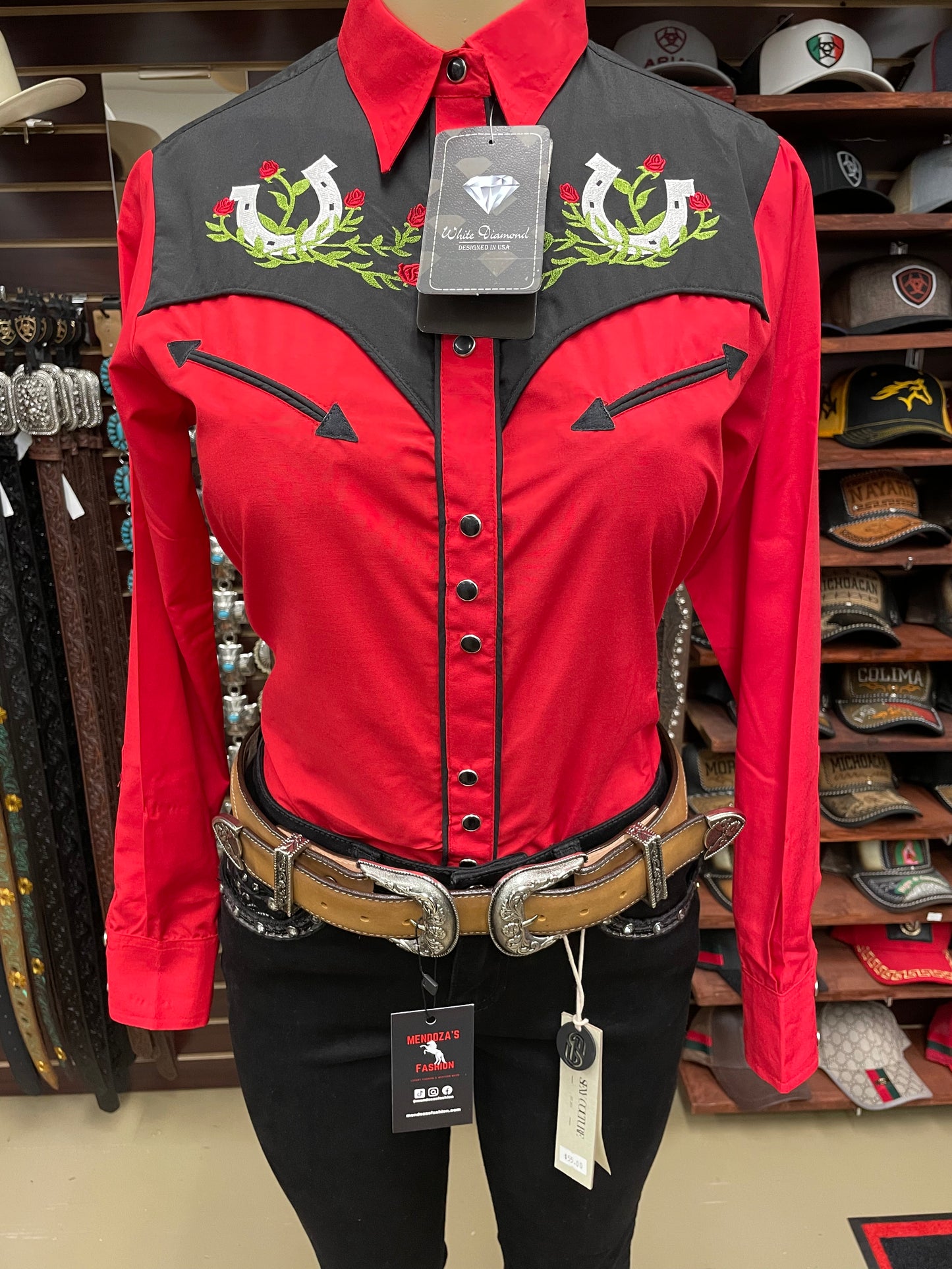 Women's Western Embroidered Roses Top