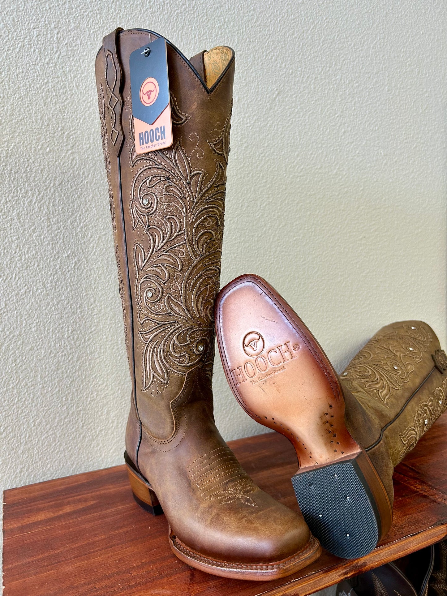 Cognac Brown Tall Square Toe Boot