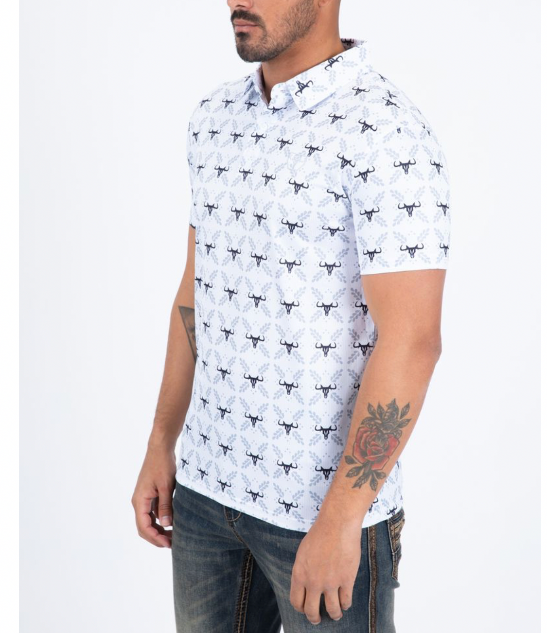 White Western Longhorn Polo Shirt