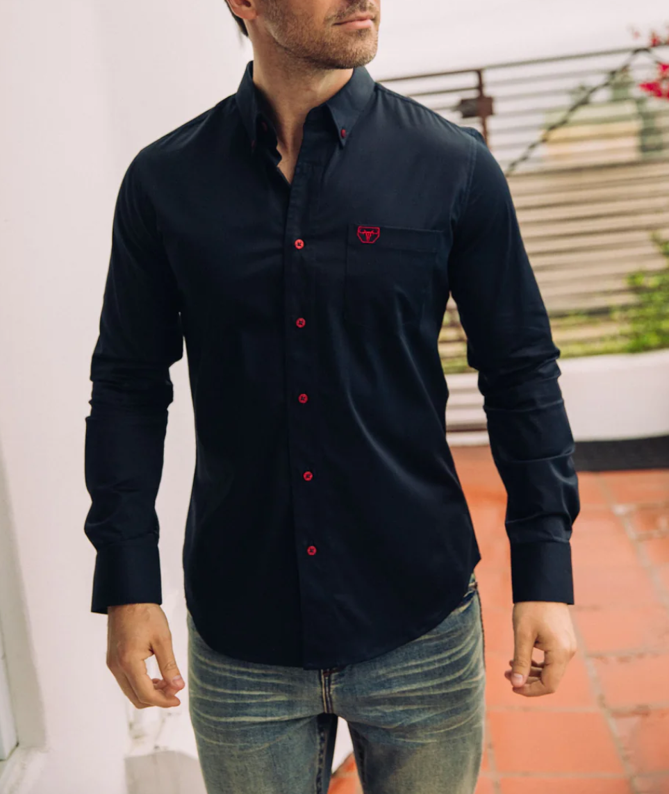 Navy with Red Buttons Men’s Long Sleeve Shirt
