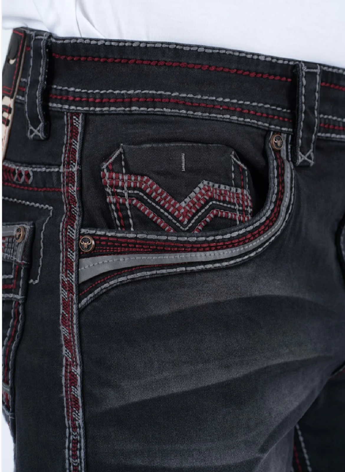 Faded Black with Red Trim Slim Bootcut Jeans