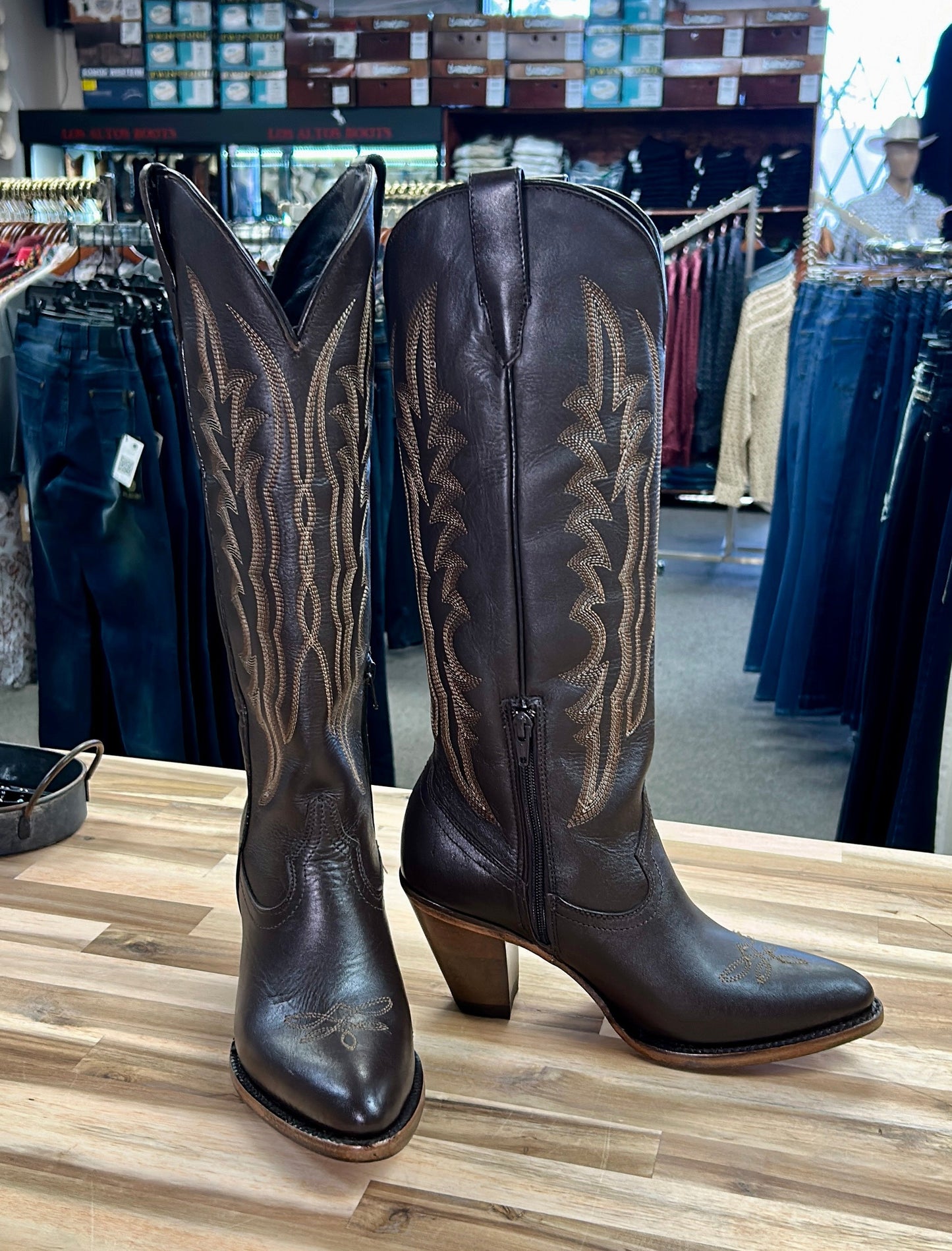 Destiny Brown Knee High Snip Toe Boot