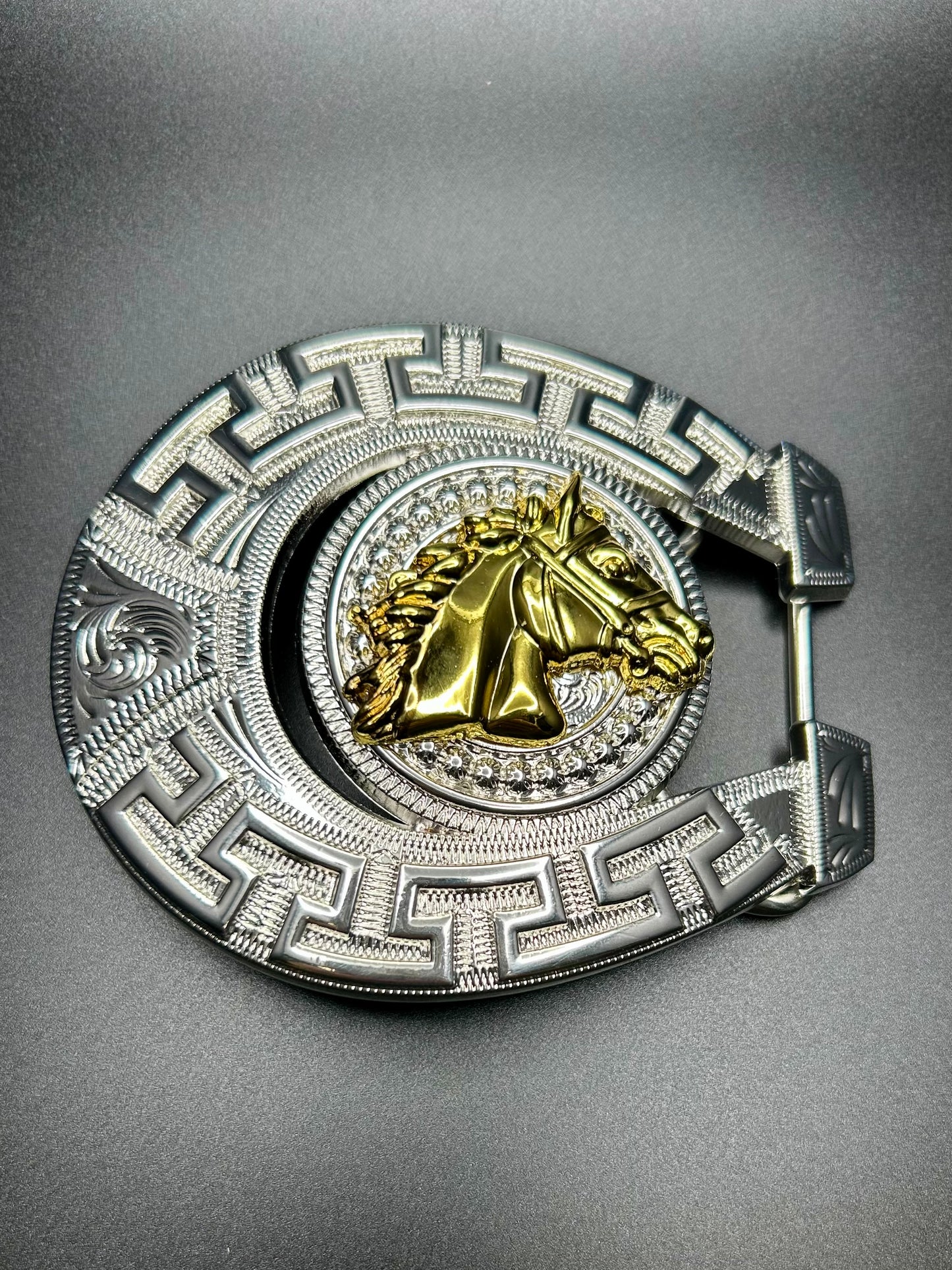 Silver Horseshoe Buckle With Gold Horse