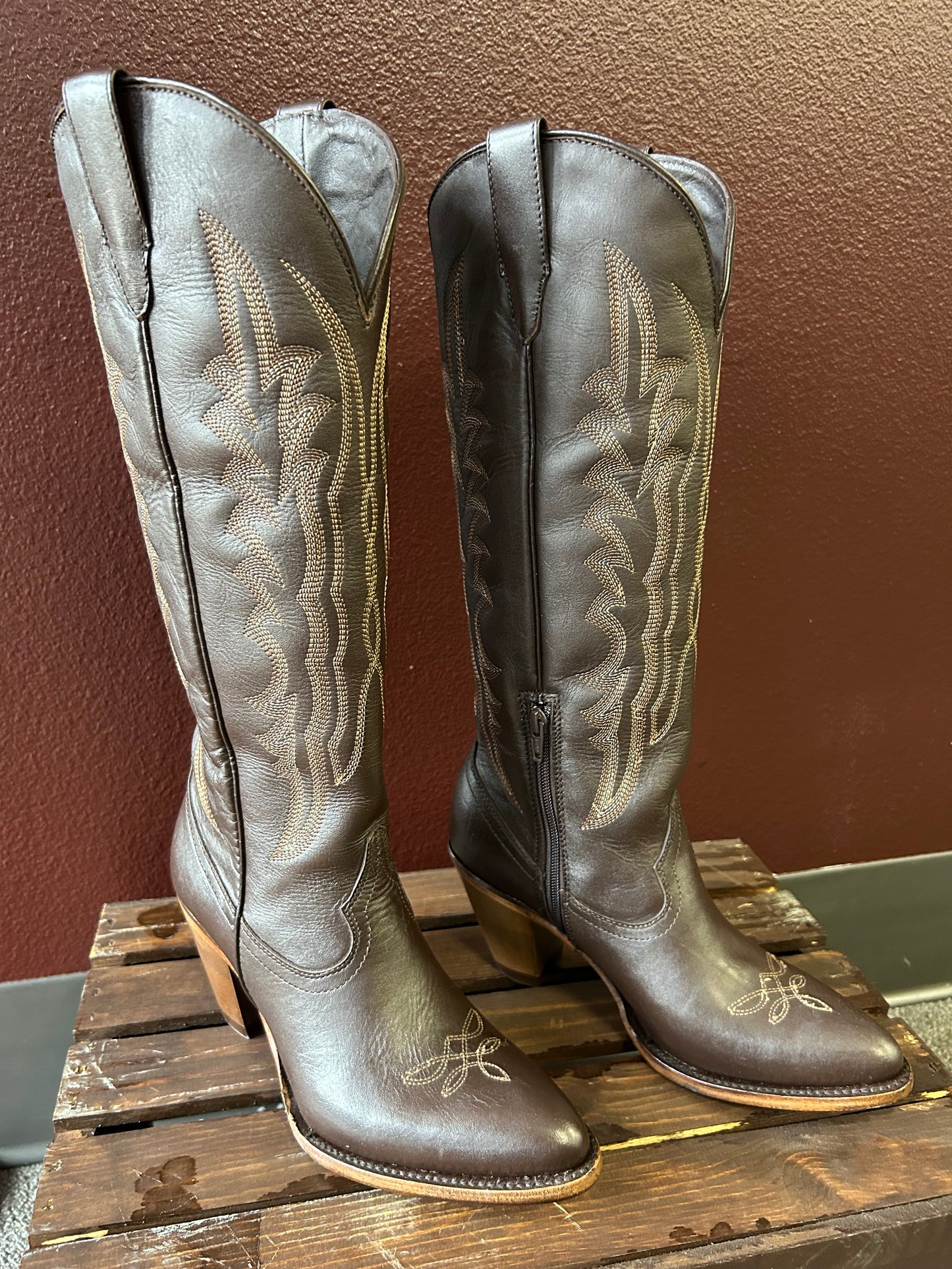 Destiny Brown Knee High Snip Toe Boot