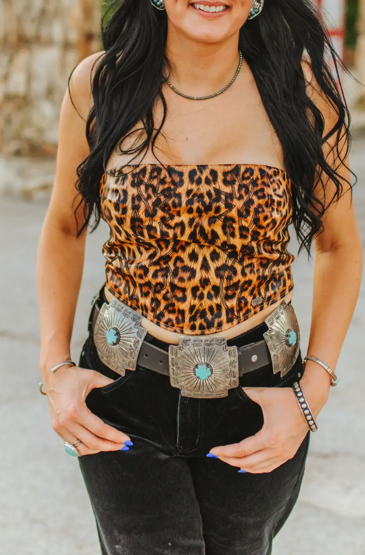 Leopard Leather Boot Stitch Corset Top