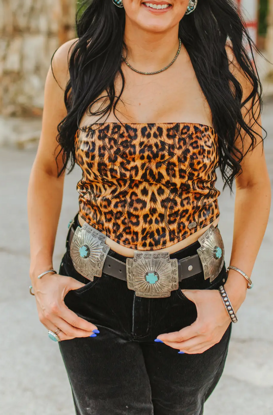 Leopard Leather Boot Stitch Corset Top