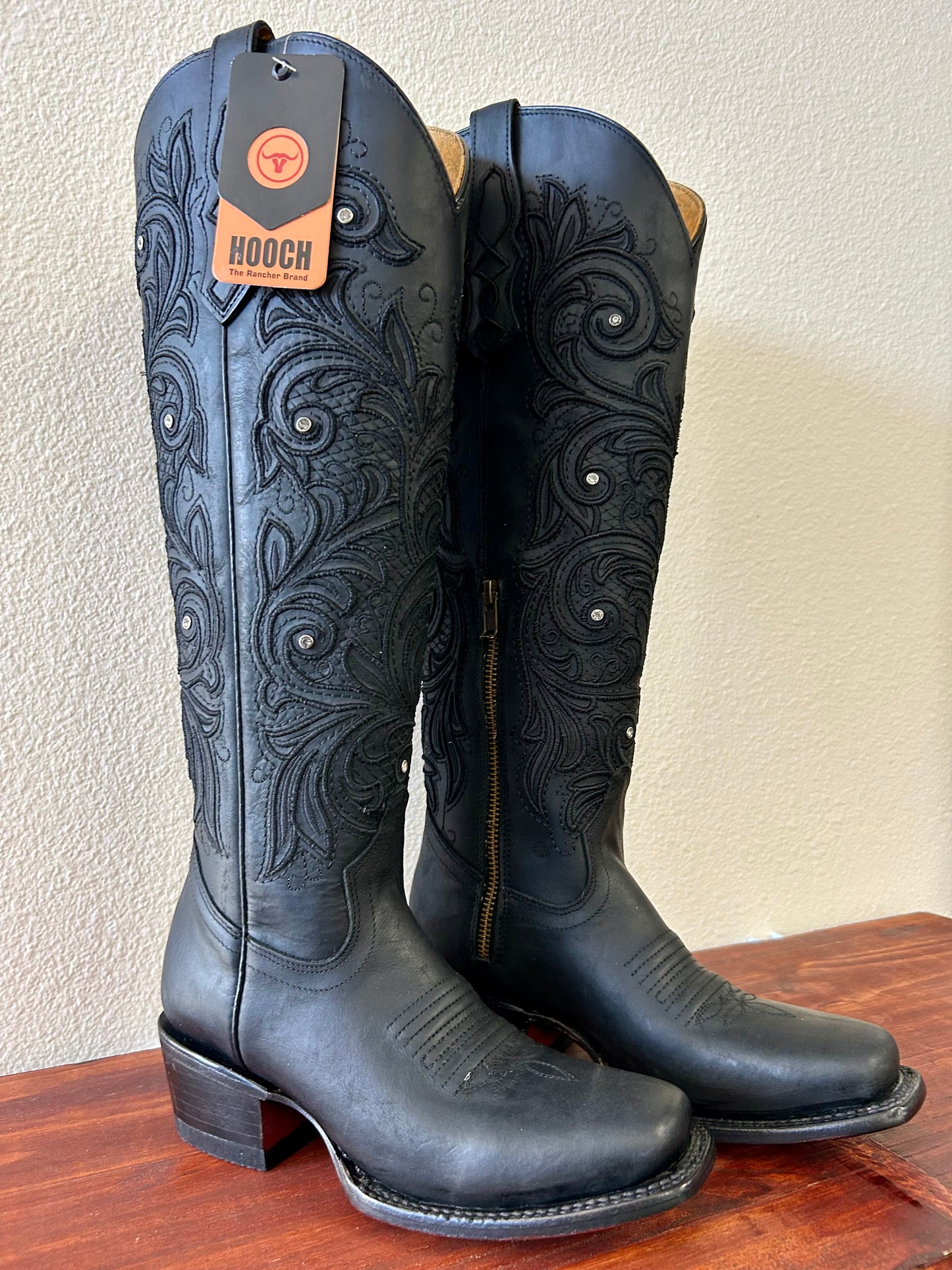 Matte Black Tall Square Toe Boot