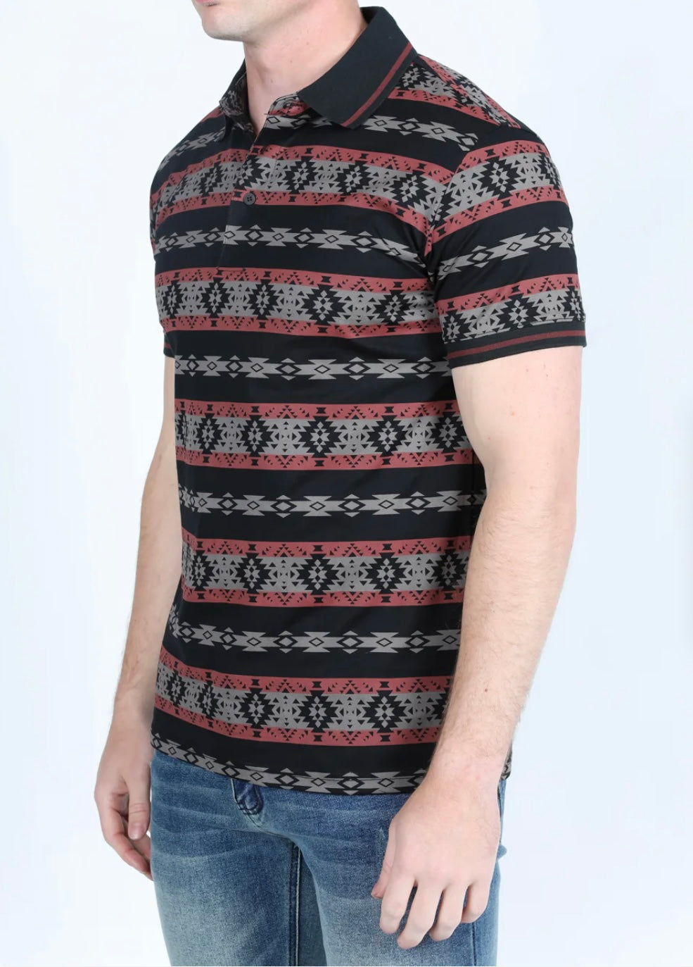 Red with Black Aztec Print Polo