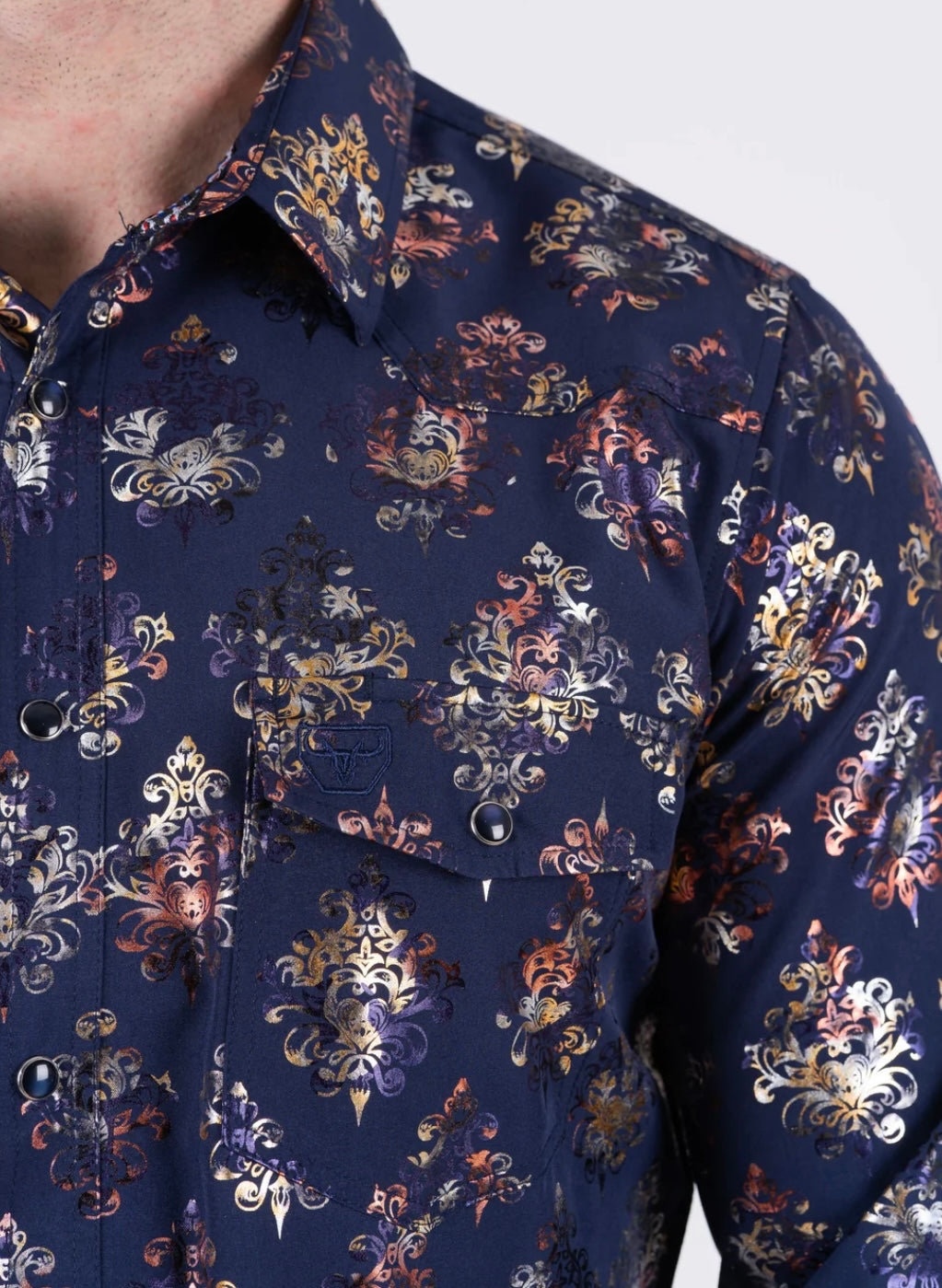 Satin Navy Print Dress Shirt
