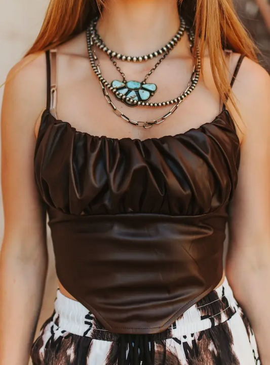 Brown Faux Leather Crop Top