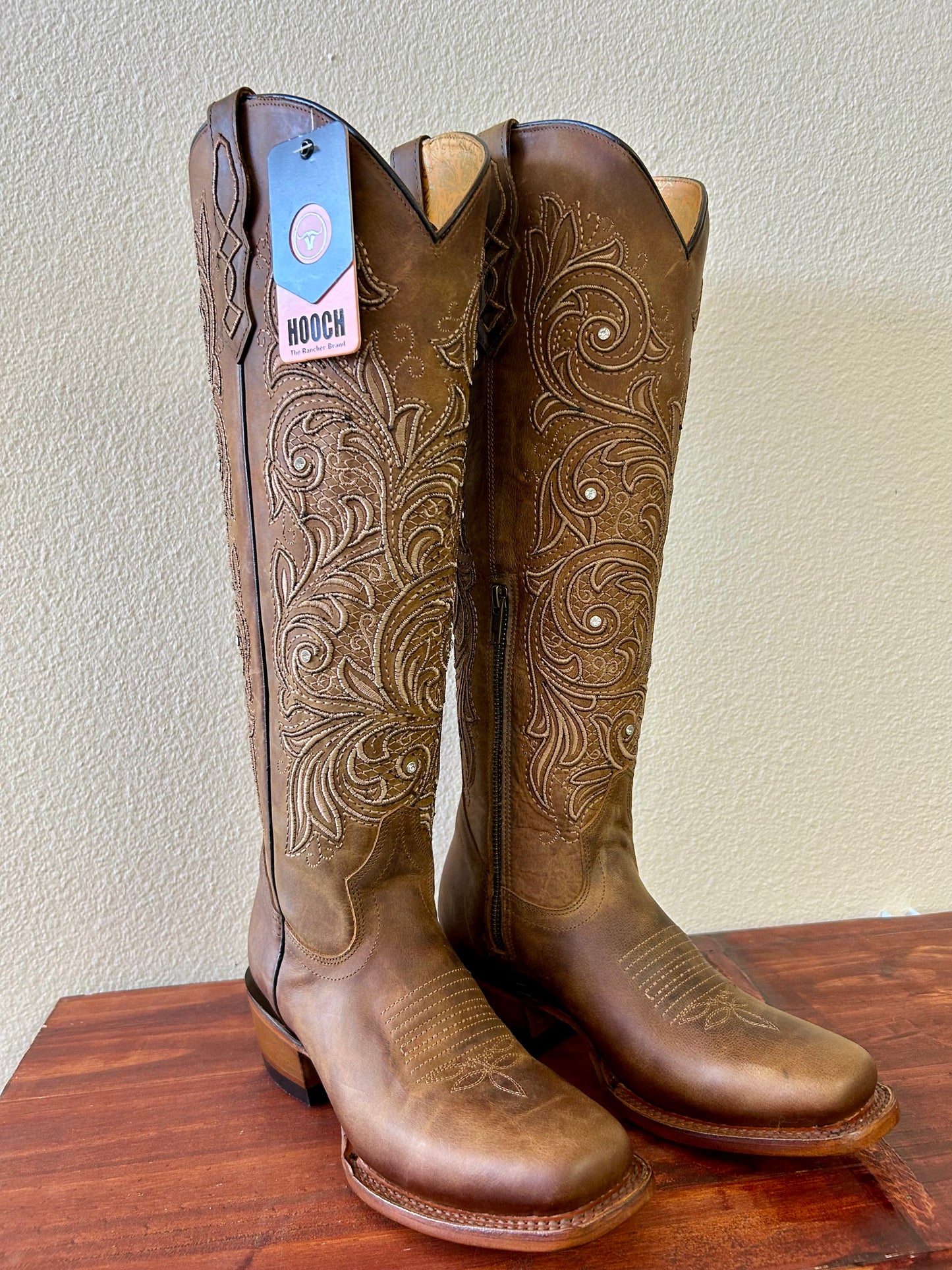 Cognac Brown Tall Square Toe Boot