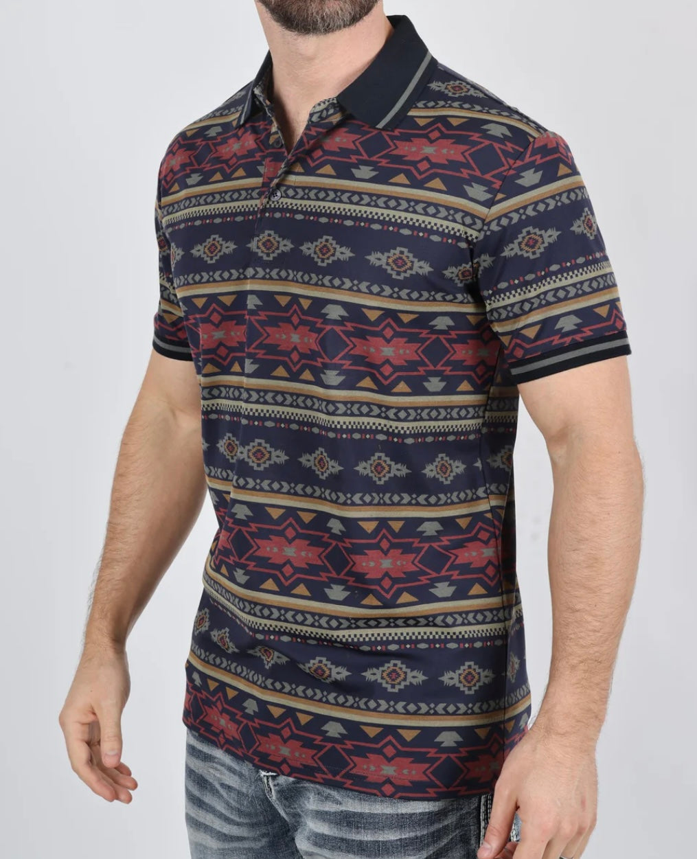 Navy Aztec Print Polo