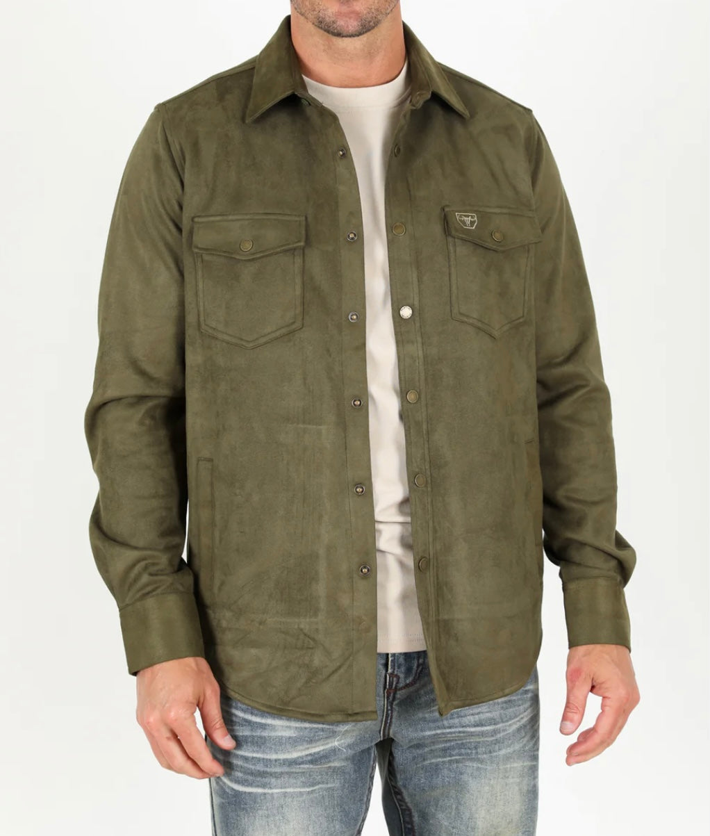 Faux Suede Olive Overshirt