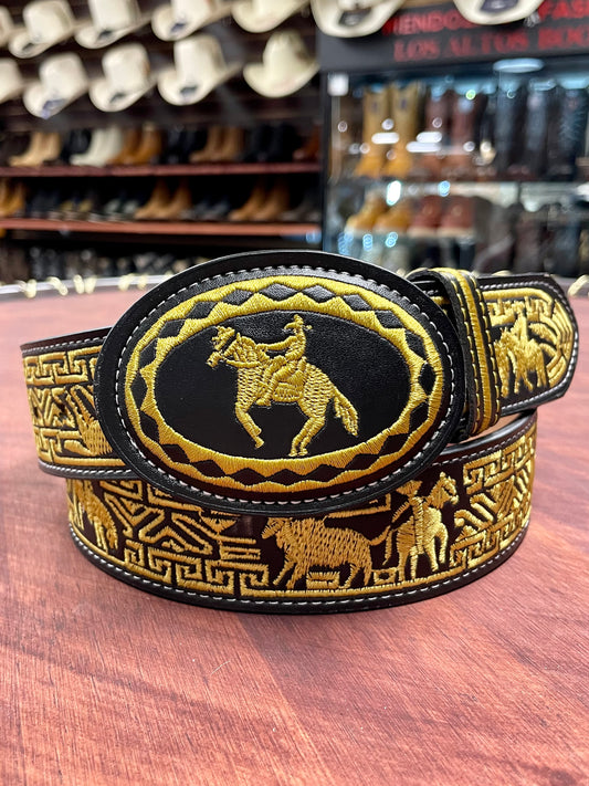 Yellow Embroidered Rider Black Belt