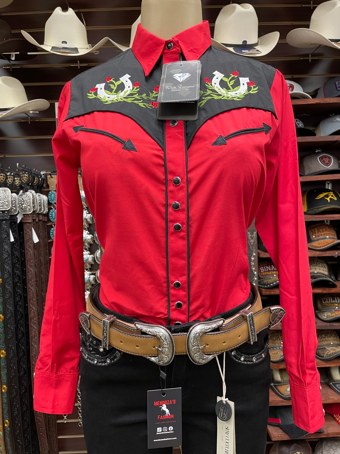 Women's Western Embroidered Roses Top