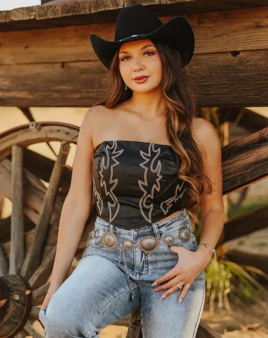 Leather Boot Stitch Black Corset