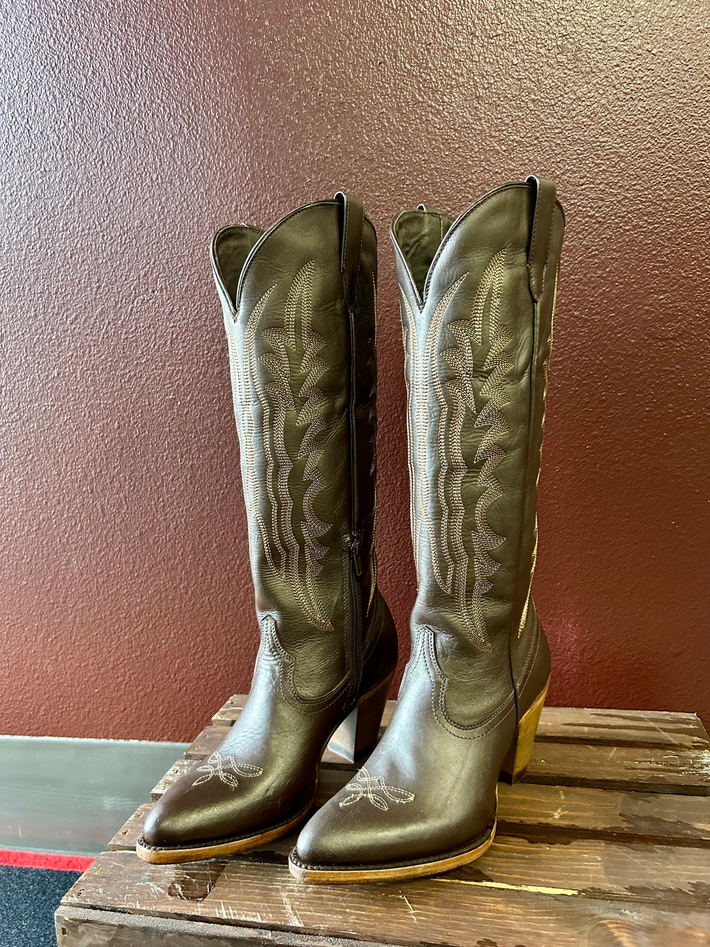 Destiny Brown Knee High Snip Toe Boot