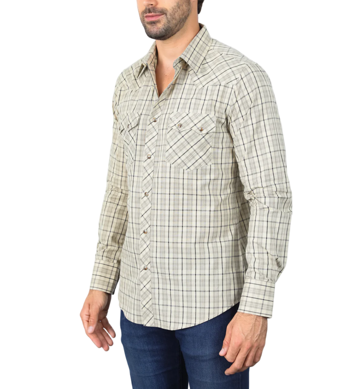 Beige Western Checkered Long Sleeve Shirt