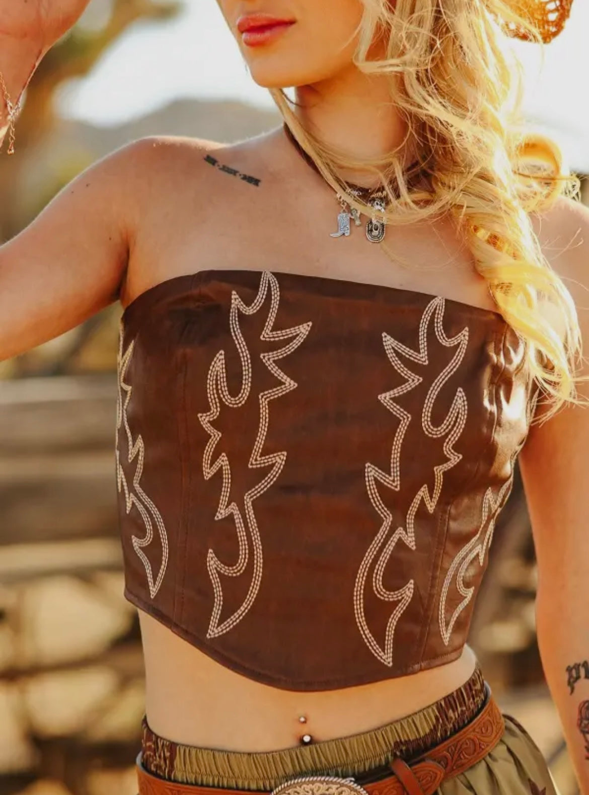 Leather Boot Stitch Brown Corset