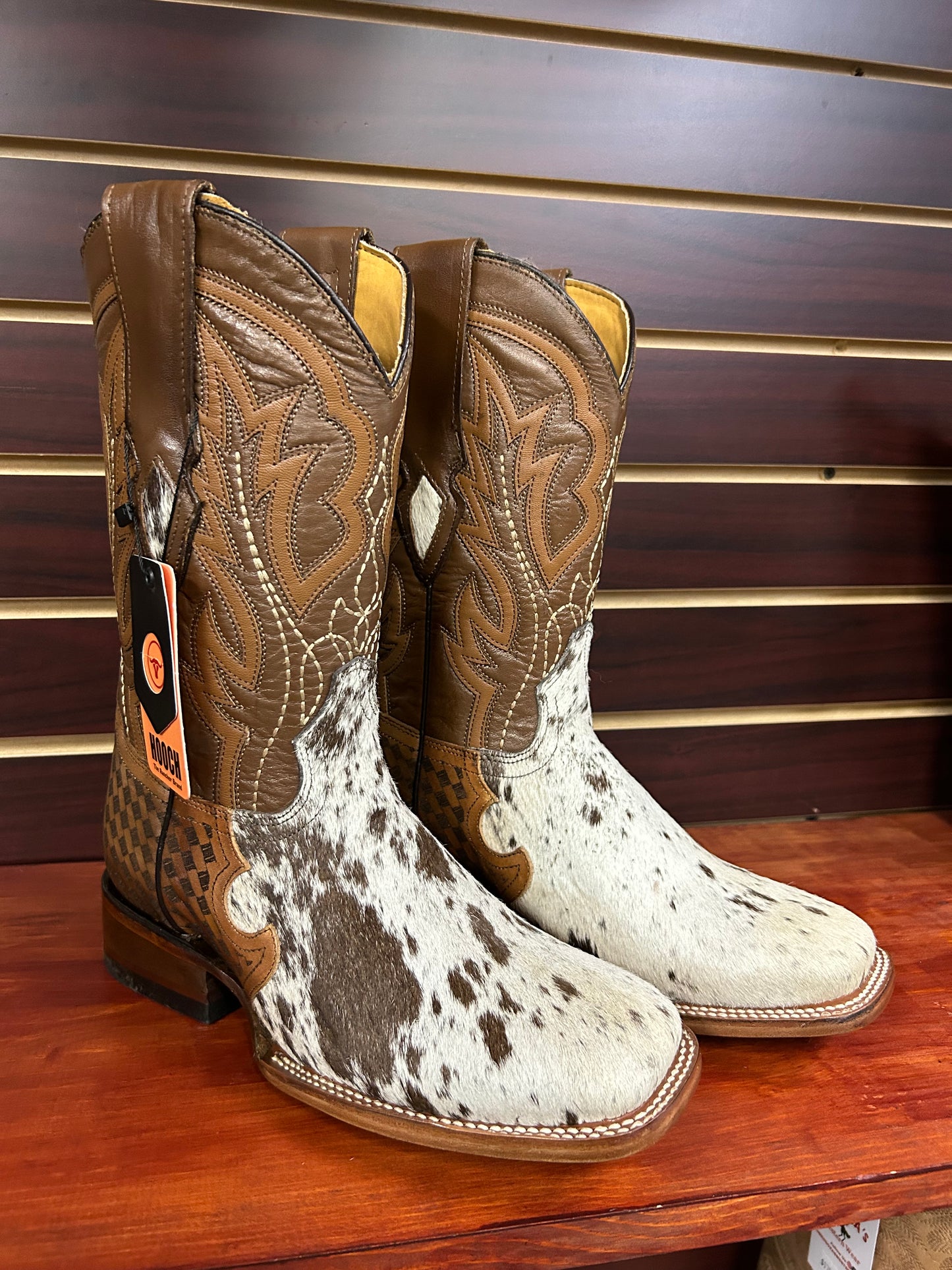 Hooch Cow Hide Wide Square Toe Boots
