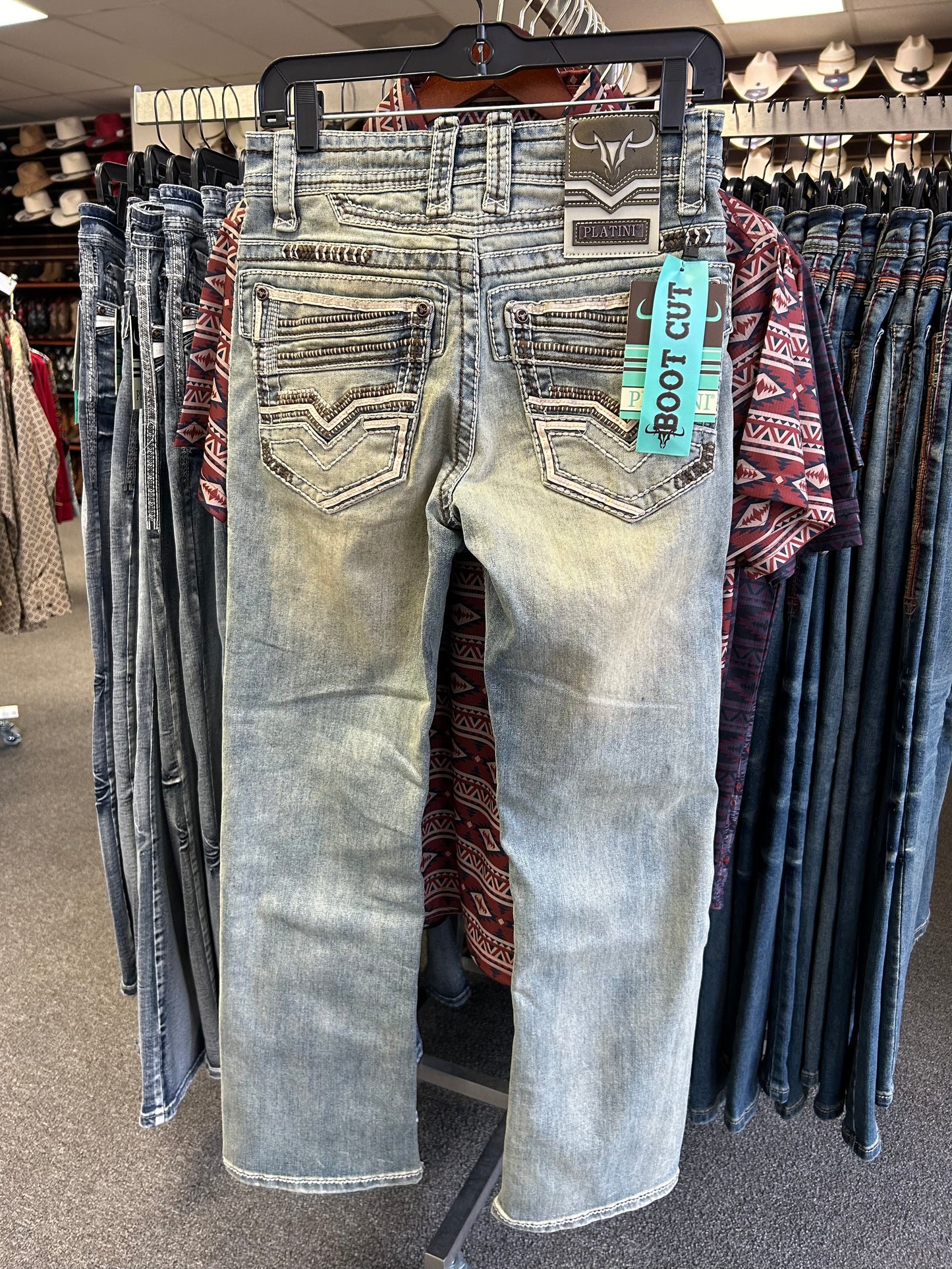 Platini Light Wash Brown Embroidered Bootcut Jeans