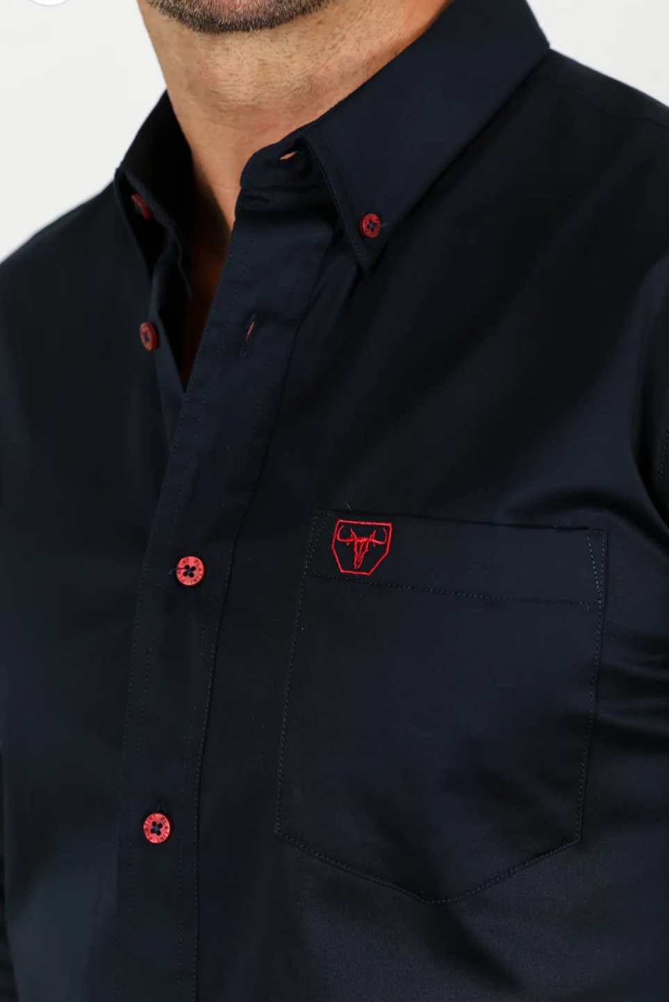 Navy with Red Buttons Men’s Long Sleeve Shirt