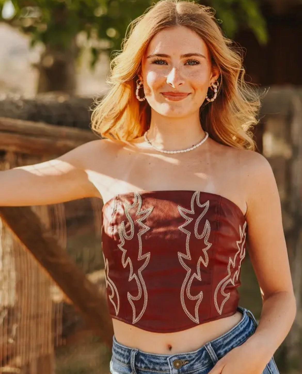 Leather Boot Stitch Burgundy Corset