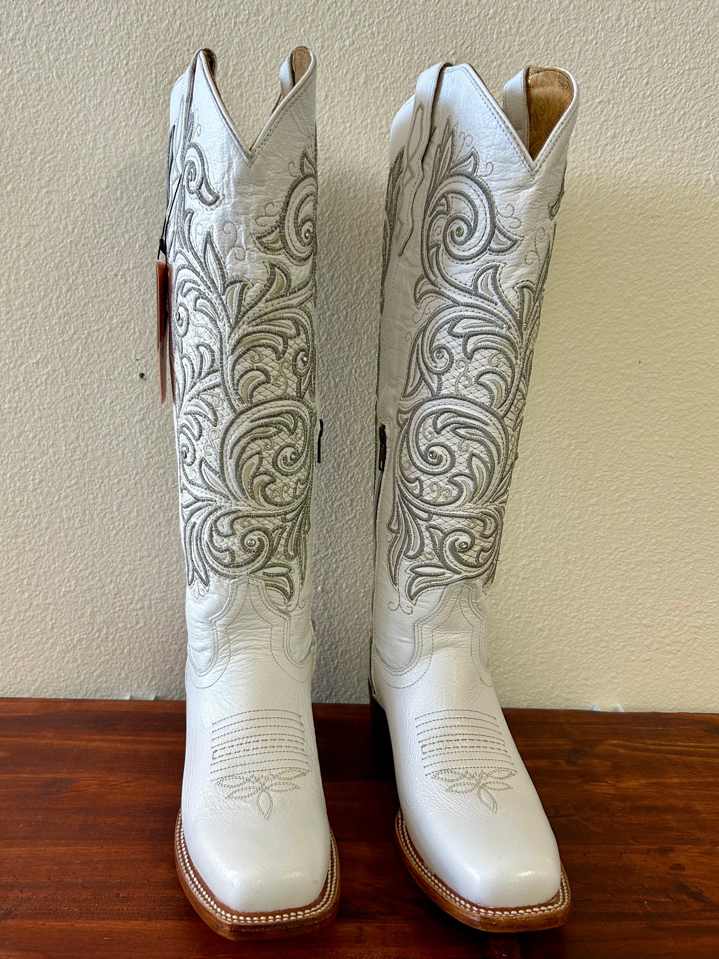 White Tall Square Toe Boots