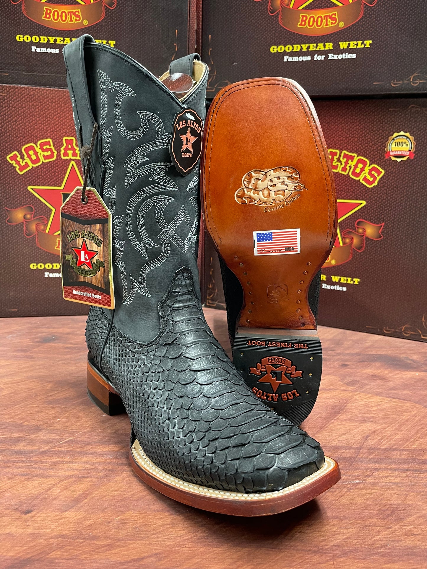 Los Altos Suede Black Genuine Python Boot