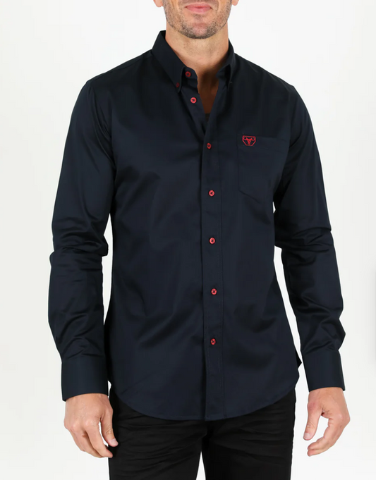 Navy with Red Buttons Men’s Long Sleeve Shirt