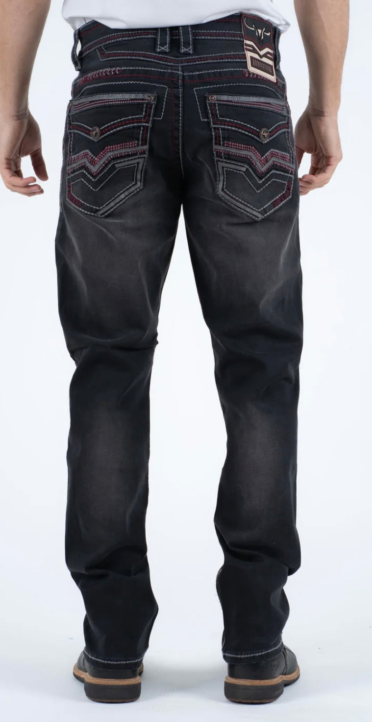 Platini Faded Black with Red Trim Slim Bootcut Jeans