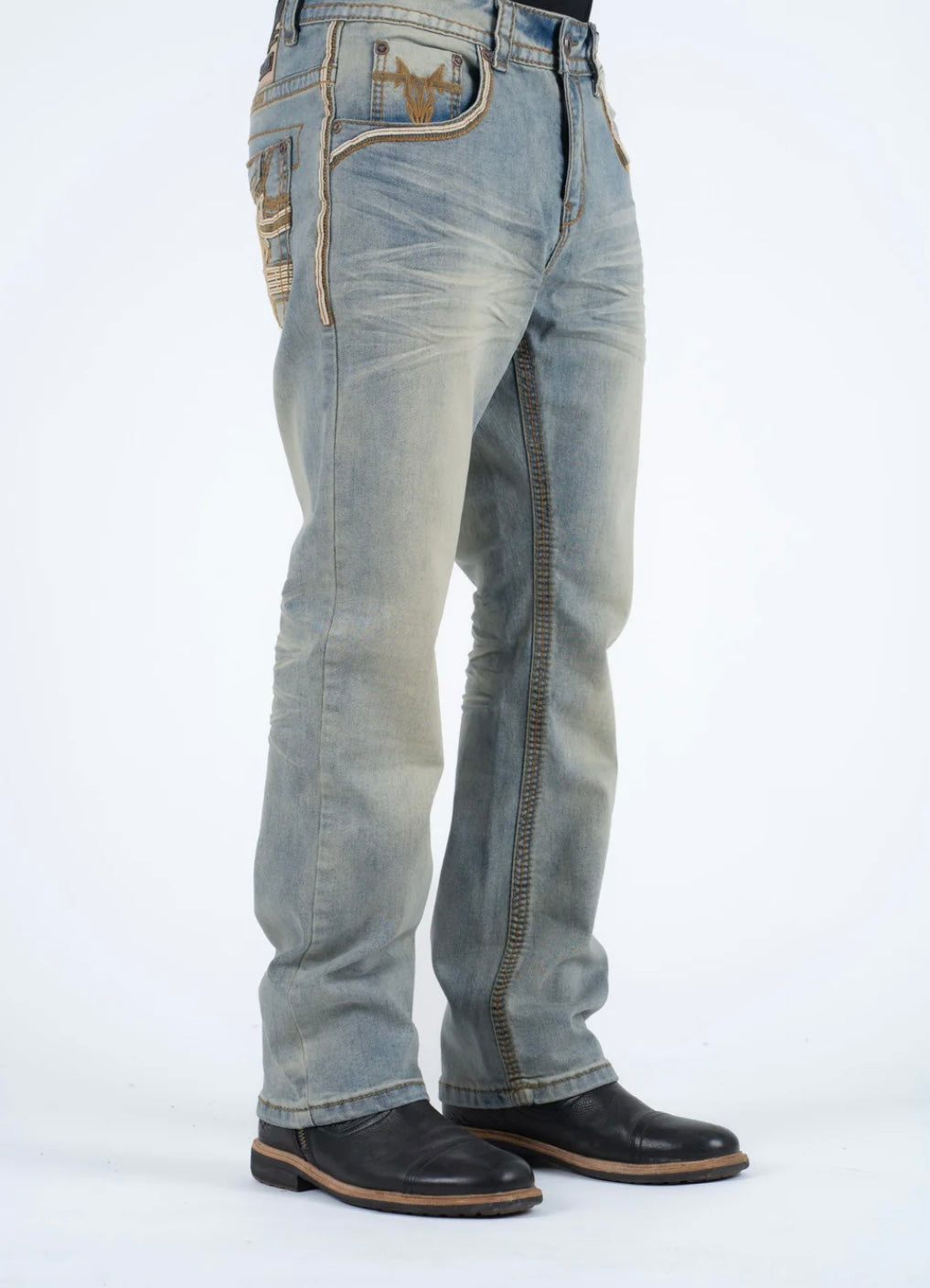 Platini Light Blue Washed Slim Bootcut Jeans