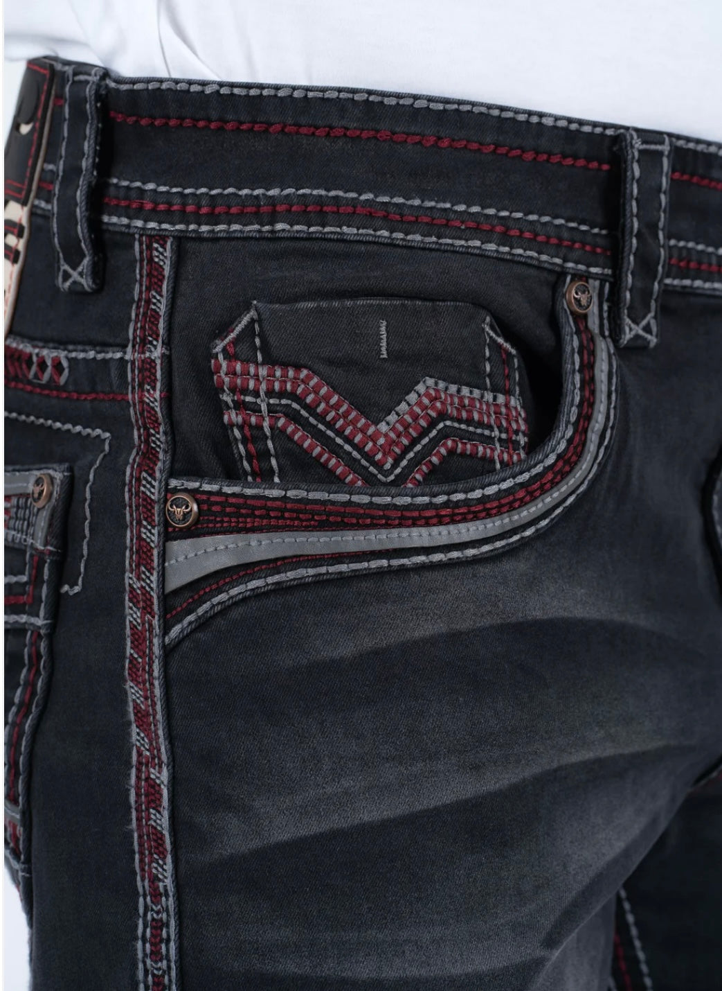 Platini Faded Black with Red Trim Slim Bootcut Jeans