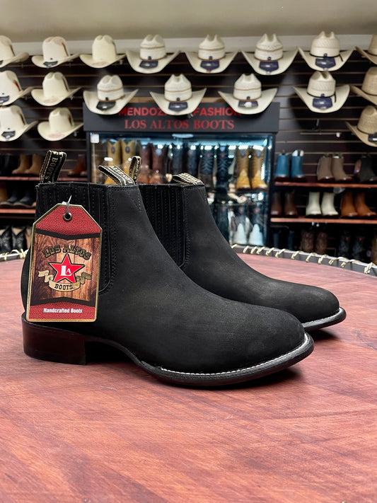 Los Altos Charro Short Boot Oval Nobuck Black